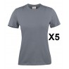 Tee shirt manches courtes femme gris Heavy RSX lot de 5