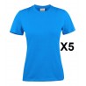Tee shirt manches courtes femme bleu Heavy RSX lot de 5