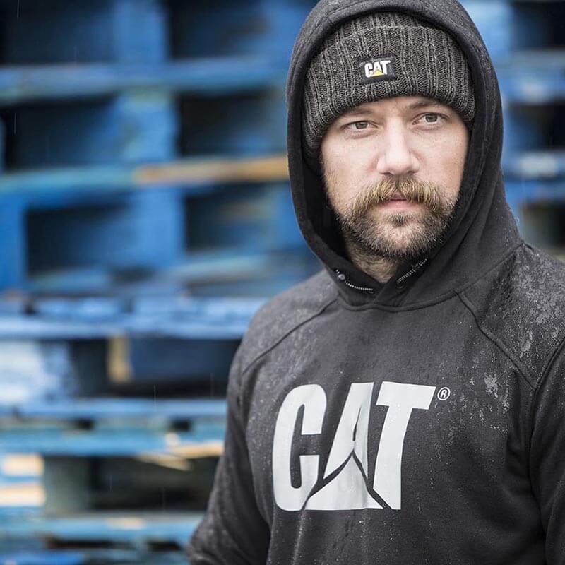 Bonnet tricote homme noir C-443 avec logo CAT  cotepro gris
