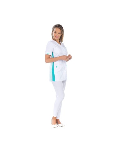 Tunique femme manches courtes Amelie Lotus blanc bleu cotepro.fr