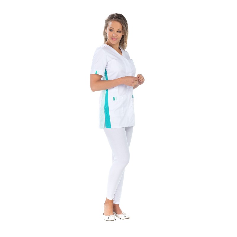 Tunique femme manches courtes Amelie Lotus blanc bleu cotepro.fr