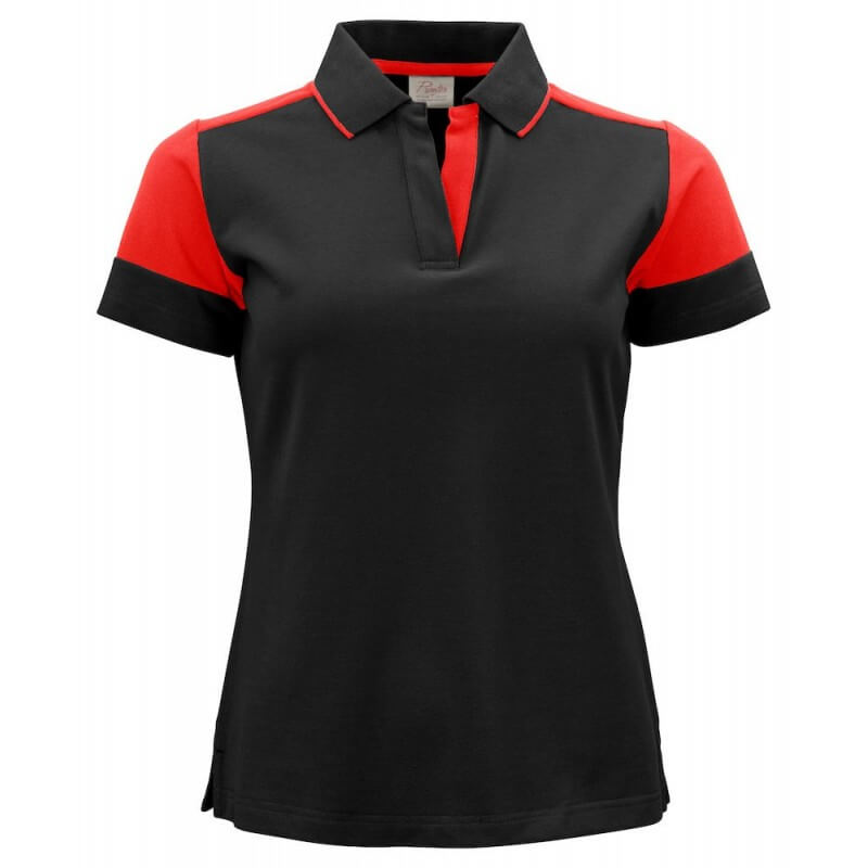 Polo bicolore femme manches courtes Prime Printer rouge noir cotepro.fr