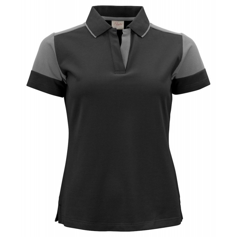 Polo bicolore femme manches courtes Prime Printer gris noir cotepro.fr