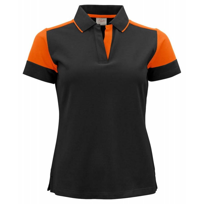 Polo bicolore femme manches courtes Prime Printer orange noir cotepro.fr