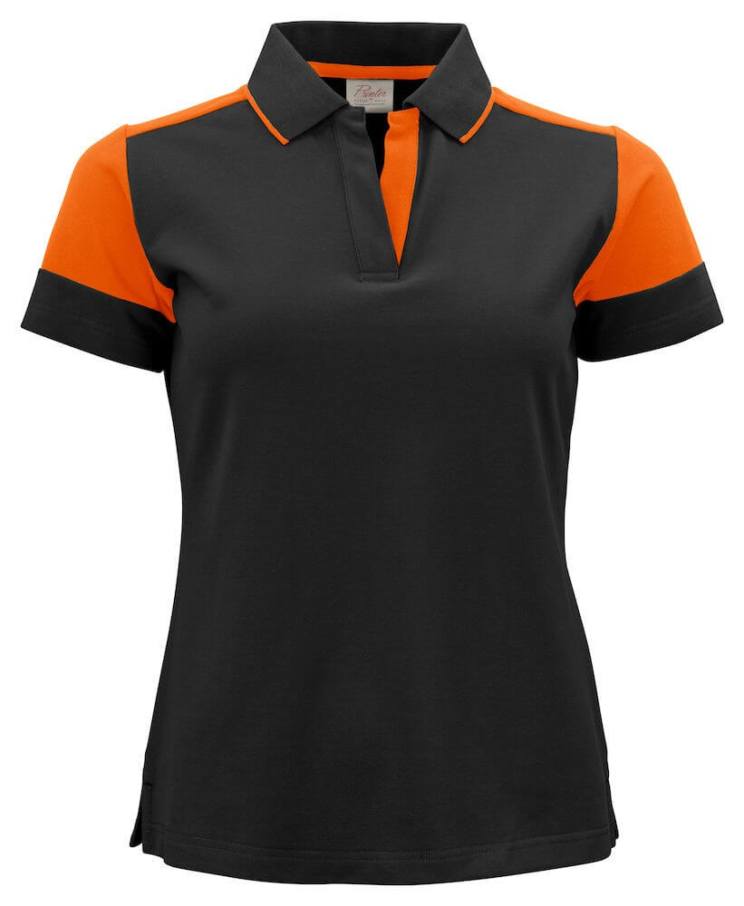 Polo bicolore femme manches courtes Prime Printer orange noir cotepro.fr