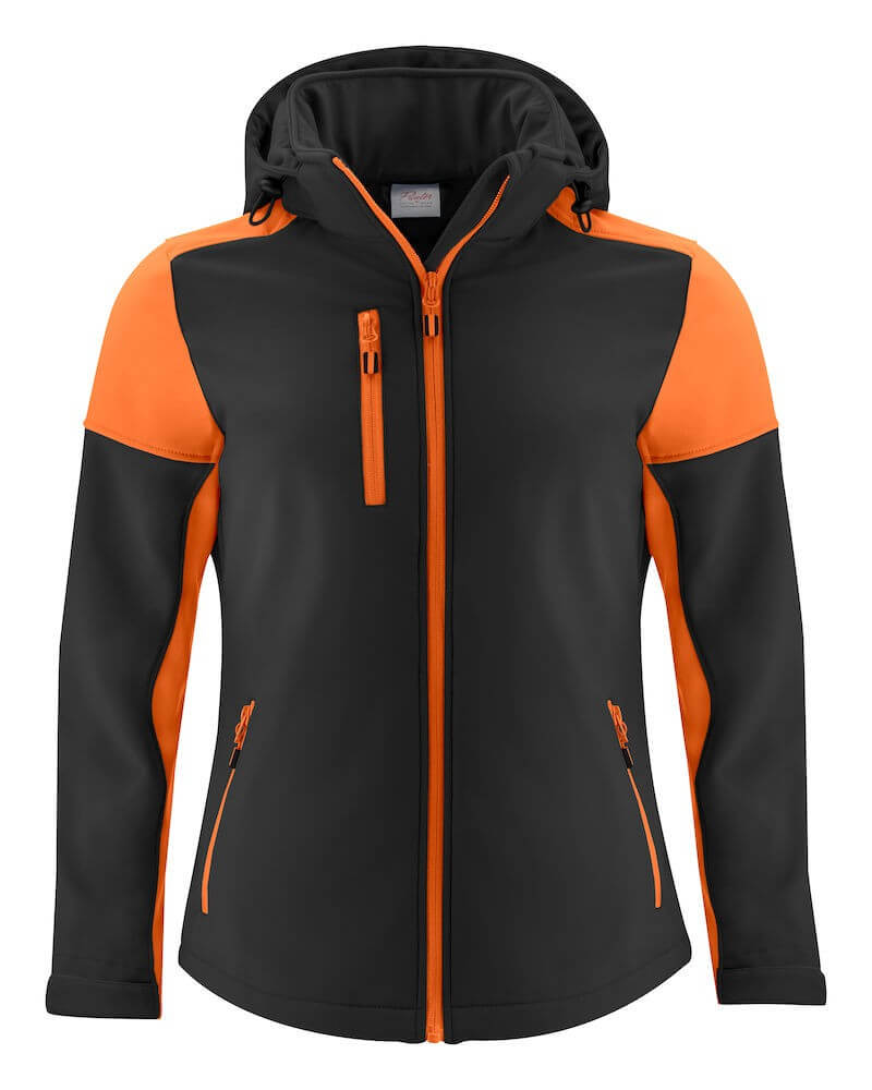 Veste softshell impermeable femme bicolore prime Printer noir orange vue 1 cotepro.fr