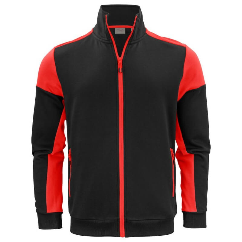 Gilet sweat bicolore zippe homme col polo Prime Printer noir rouge vue 1 cotepro.fr