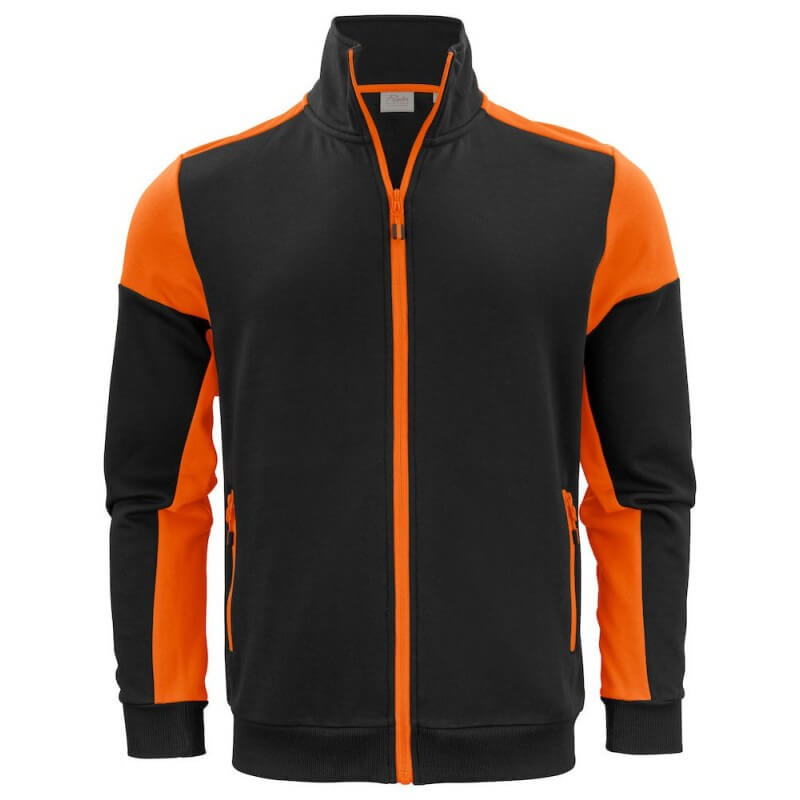 Gilet sweat bicolore zippe homme col polo Prime Printer noir orange vue 1 cotepro.fr