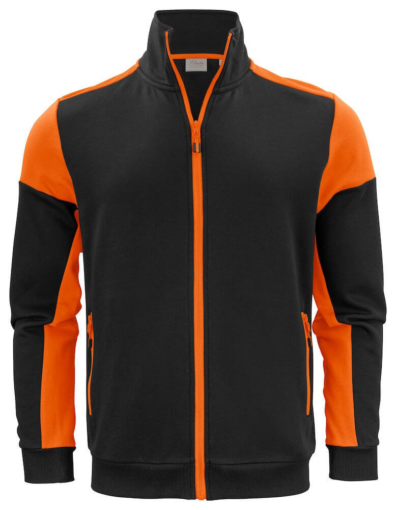 Gilet sweat bicolore zippe homme col polo Prime Printer noir orange vue 1 cotepro.fr