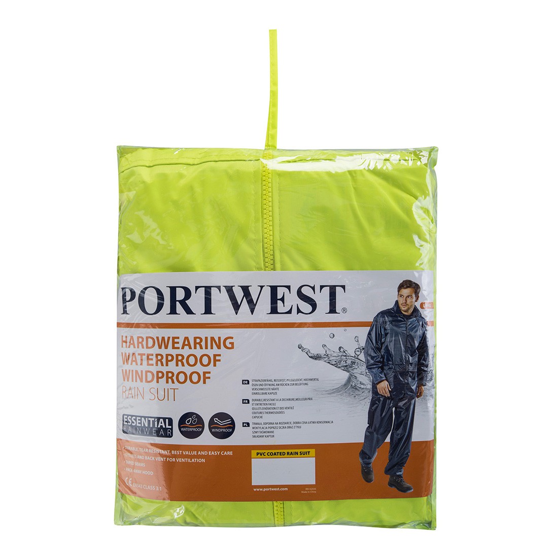 Ensemble pluie impermeable pantalon + veste Portwest jaune cotepro.fr
