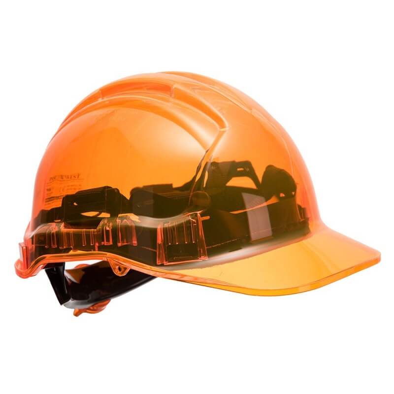 Casque chantier transparent peak view cremaillere Portwest orange vue 1 cotepro.fr