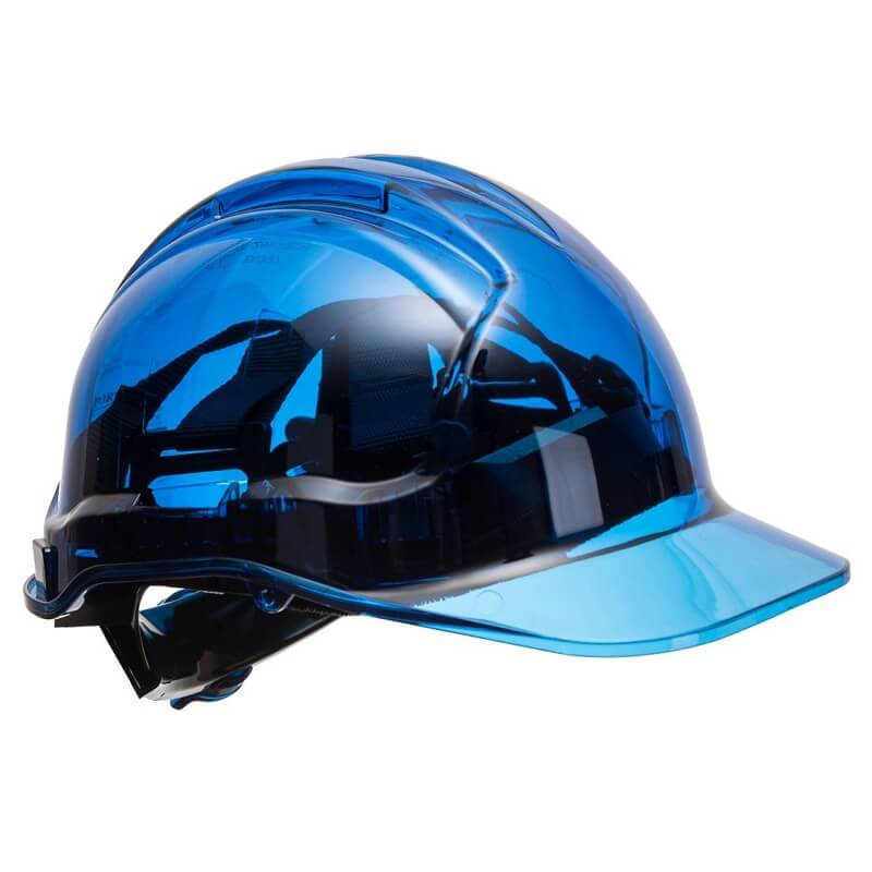 Casque chantier transparent peak view cremaillere Portwest bleu vue 1 cotepro.fr