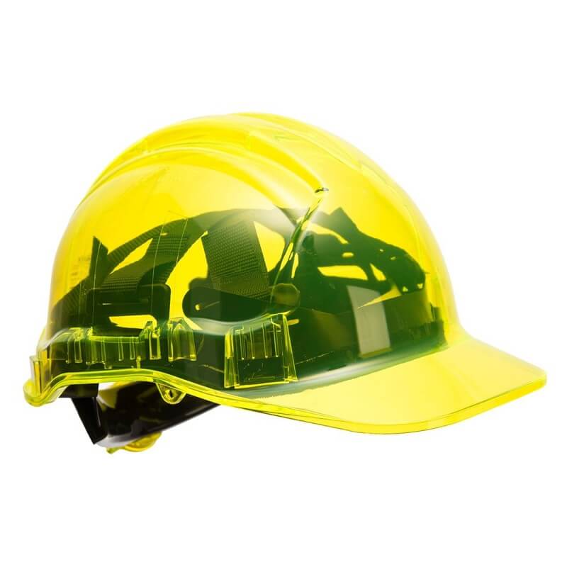 Casque chantier transparent peak view cremaillere Portwest jaune vue 1 cotepro.fr