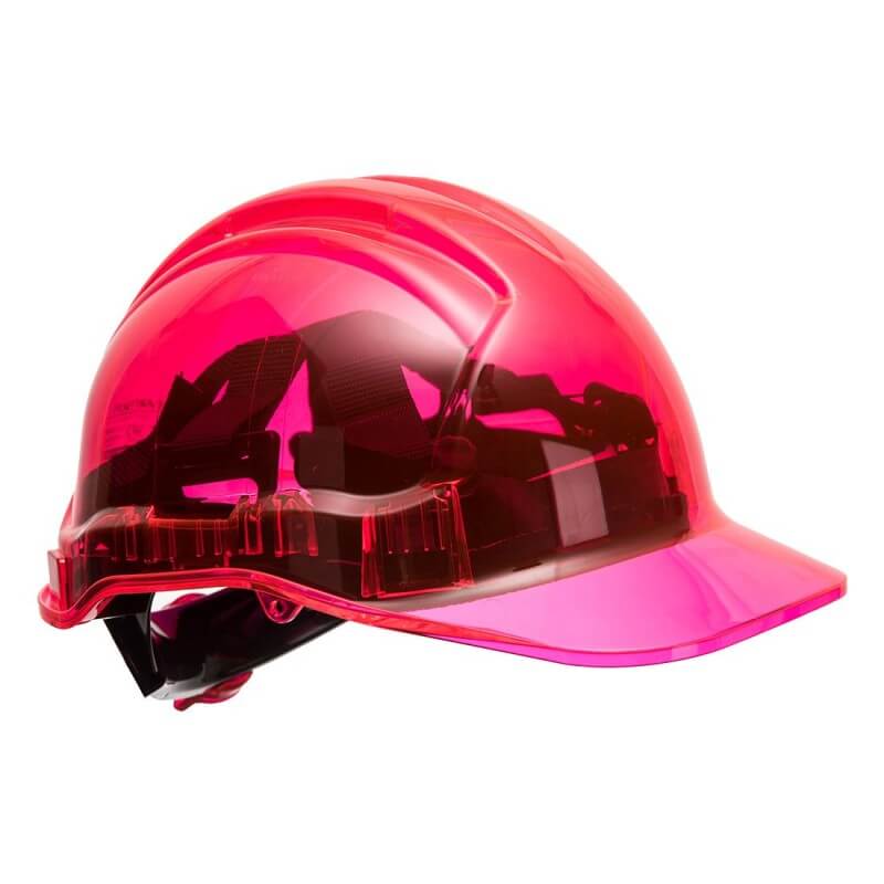 Casque chantier transparent peak view cremaillere Portwest rose vue 1 cotepro.fr