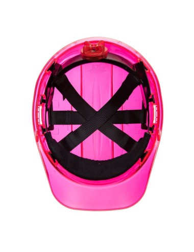 Casque chantier transparent peak view cremaillere Portwest rose vue 2 cotepro.fr