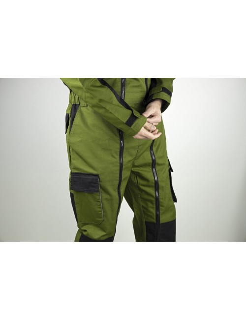 Combinaison Double Zip Unie LMA Hectare - Travail Résistante Vert US, Taille XXS à 8XL, Poches Multiples